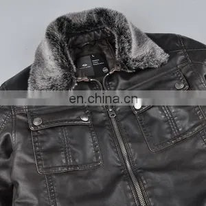2015 Lastest Fashion Leather Top Grade Fur Collar Coat Men thumbnail-4