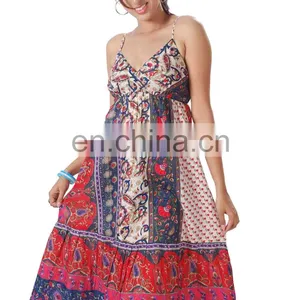 Ethnic Flower Print Cotton Sleeve Less Long Women Dress thumbnail-1