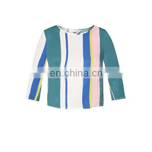 Fashion Design Half Sleeve Stripe Wrap Back Tee Office Elegant Top Woman thumbnail-5