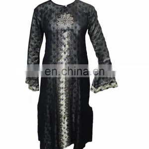 Saudi Arabia Designer Printed Satin Burkha With Golden Diamond Stone Work / Latest Islamic Clothing (dubai Abaya2017) thumbnail-1