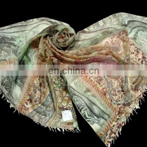 AZO FREE PRINTED JACQUARD FOULARD / SCARF IN WOOL / SILK / VISCOSE / COTTON / POLYESTER thumbnail-1