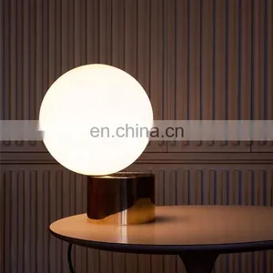 Home Decorative Bedside Lamp Brass Gold Base Round Glass Table Lamp for Living Room thumbnail-1