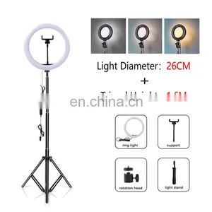 2020 Amazon Adjustable 10 Inch 26 Portable 3 Brightness Selfie Ring Light Photography Led Ring Light With Tripod Stand thumbnail-7