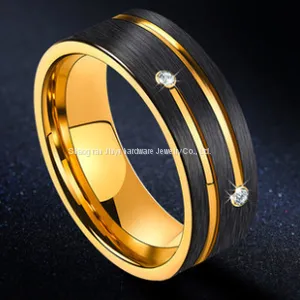 Tire Pattern Brushed Grooved Tungsten Gold Ring thumbnail-1