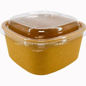 Kraft Recyclable Square Deli Bowls With Lids With Hinged Lid Disposable Salad Bowl thumbnail-1