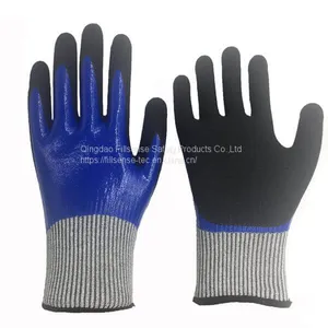 Anti Cut Level 5/C 13 Gauge UHMWPE(HPPE) Liner Nitrile Fully and Sandy Coated Cut Resistant Working Safety Gloves thumbnail-1