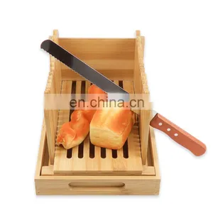Hot Sale Bamboo Foldable Manual Bread Slicer With Crumb Catcher Tray thumbnail-1