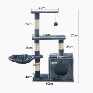 Meow Love Wooden Scratcher Tower Cat Tree House Climbing Cat Tree Tower Shelves For Indoor Cats thumbnail-2