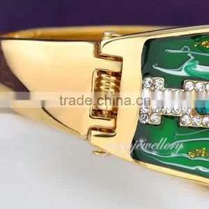 New Design Green Color Enamel Crystal 18k Gold Bangle Saudi Arabia Jewelry thumbnail-4