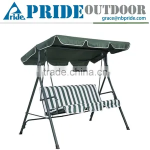 Leisure 3 Person Swing Canopy Stripe Reclining Outdoor Patio Swing Chair thumbnail-1