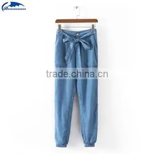 Hot Trendy Women High Waist Pockets Bow Sashes Denim Jeans Harem Pants Trousers thumbnail-5