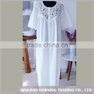 Fashionable White Cotton Sleepwear Women Nightgown thumbnail-1