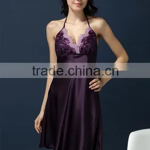 100%mulberry Silk Nightdress for Lady, Sexy Lace Embroider Silk Nightgown, Soft and Smooth Silk Lingerie thumbnail-2