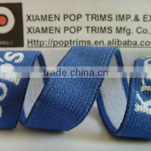 Blue Jacquard Elastic Webbing With White Logo thumbnail-1