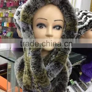 Wholesale Rex Rabbit Hoodie Muffler Shawl Scarf for Woman thumbnail-1