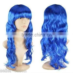 Ladies Long Wavy Wig Curly Fancy Dress Full Wig BLUE thumbnail-1