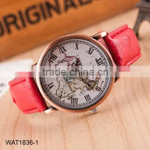 Fashion Map Roman Numerals Wristwatch Leather Bracelet Wrist Watch thumbnail-1