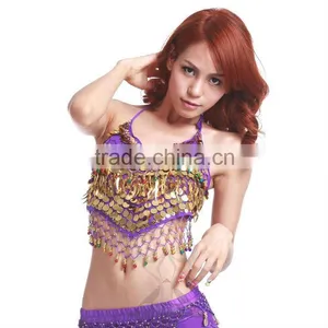 Chiffon Belly Dance Top With Gold Coins and Beads for Women Dancers (SZ002) thumbnail-1