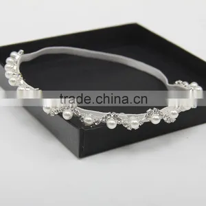 2016 New Fashion Rhinestone Pearls Women Hair Band / Silver and Gold Bridal Hair Accessories With Ribbon Silk / Pearl Belt thumbnail-2