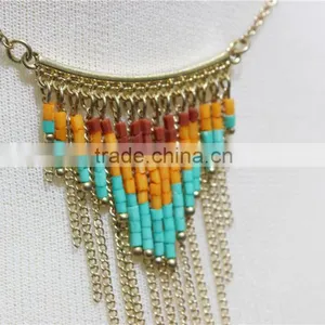 Newest Gold Multiraw Mix -color Seedbead Necklace Short Chain Gold Charm Pendant Necklace 2016 Fashion Style Wholesale thumbnail-3