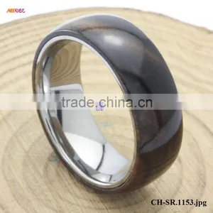 Fashion Wood Jewelry Brushed Surface KOA WOOD Inlaid Inner Titanium Ring thumbnail-4