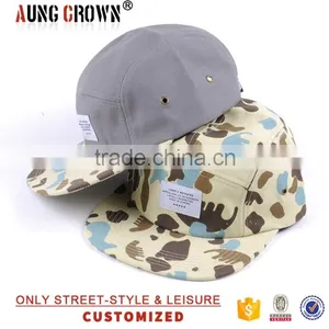 Flat Brim 5 Panel Woven Label Custom Fabric 5 Panel Camp Cap thumbnail-3