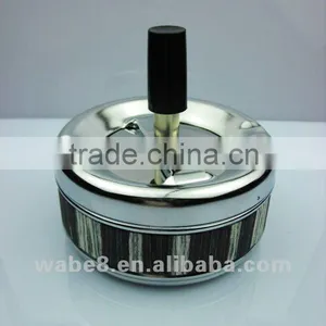 Aluminum Ashtray With Spin Lid and Covered With Stick Wood Leather thumbnail-1