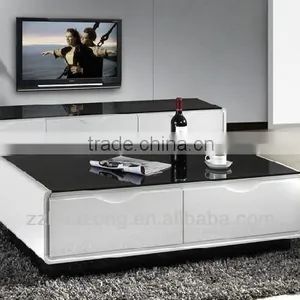 Modern White High Gloss MDF Coffee Table With Tempered Glass thumbnail-1