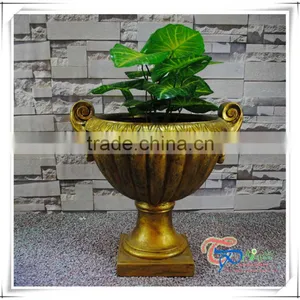 Fiberglass Urn Outdoor Decorative Handmade Trophy Gold Foil Flower Pot thumbnail-1
