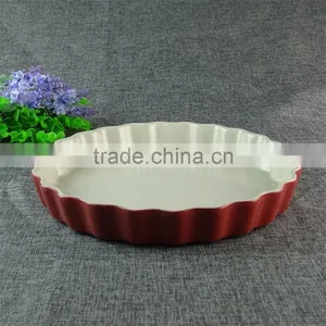 Stocked Cheap Round Glazed Ceramic Baking Plate Two-tone Bakeware Porcelain Kitchen Tools thumbnail-1