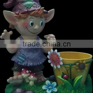 Newest Polyresin Elf With Ceramic Decorative Plant Pot thumbnail-1