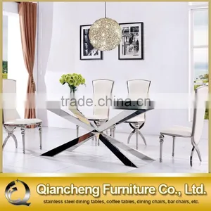 Modern Clear Glass Top Dining Table With Stainless Steel Frame and Base thumbnail-6