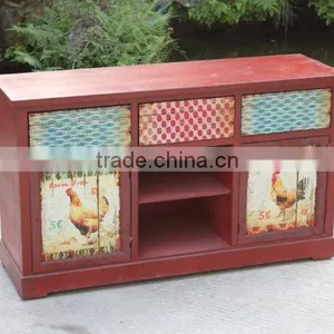 American Style Antique Red Wooden Cabinet thumbnail-1
