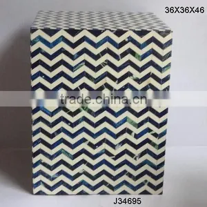 Buffalo Bone Mosaic Chevron Square Stool Also Available in Other Mosaics thumbnail-1