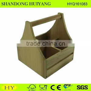 Natural Unfinished 4 Bottle Wooden Wine Holder With Handle Wholesale thumbnail-1