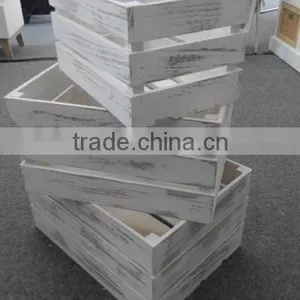 Distressed White Nested Decorative Wooden Crate Box Set With Handles thumbnail-1