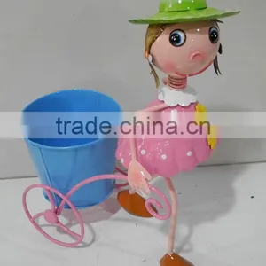 YS13462 Cute Girl With Metal Cart Planter With Low Price thumbnail-1