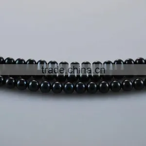 Wholesale 7-7.5mm Black Round Natural Akoya Loose Pearl Strand thumbnail-2