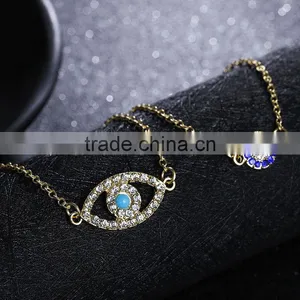Rhinestone Evil Eye Charm Gold Chain Bracelet thumbnail-1