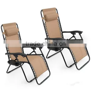 2 Pack Garden Teslin Pool Tan Folding Zero Gravity Lounge Chair thumbnail-1