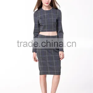 2017 New Arrival Grey Plaid Crop and High Waist Skirt Co-ord Set thumbnail-5