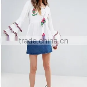 New Designs Fashion Hot Sale Boho Blouse Embroidered Layered Sleeve Women Tops Blouse thumbnail-3
