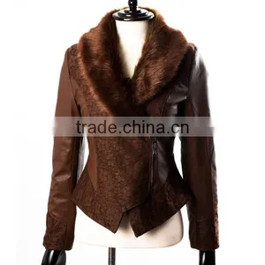 2014 Hot Selling All Types of Casual Cheap PU Woman Leather Jacket thumbnail-6