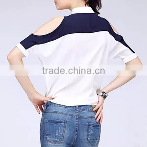 2015 Summer New Design New Feeling Front Open Off the Shoulde Sleeve Fashion Blouse With Mandarin Collar thumbnail-3