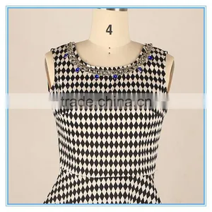 Elegant Ladies Modern Check Sleeveless Blouse Design With Jewel Neck Designs Flounce Hem thumbnail-4