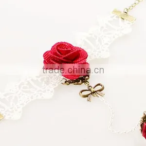 National Bowknot Ring Jewelry Set Handmade White Lace Girls Rose Bracelet Sets thumbnail-3