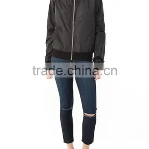 2016 Ladies Cheap Fancy Thin Light Waterproof Shiny Nylon Zipper up Jacket Wholesale thumbnail-4