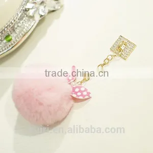 Hot Selling New Rabbit Pom Pom Fur Ball Bow Cell Phone Keychain Pendant Charm Key Chain Mirror Case For IPhone thumbnail-2