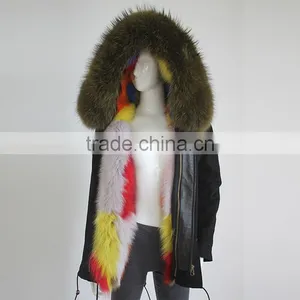 Myfur Customized Khaki Green Raccoon Fur Hood Navy Color Parka Jacket thumbnail-2