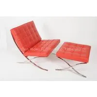 Italian Leather Red Barcelona Chair and Ottoman thumbnail-1